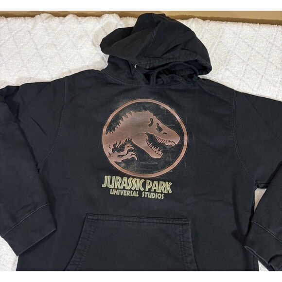 Vintage Universal Studios Jurassic Park Ride Embroidered Black Hoodie Size Small - Picture 6 of 13